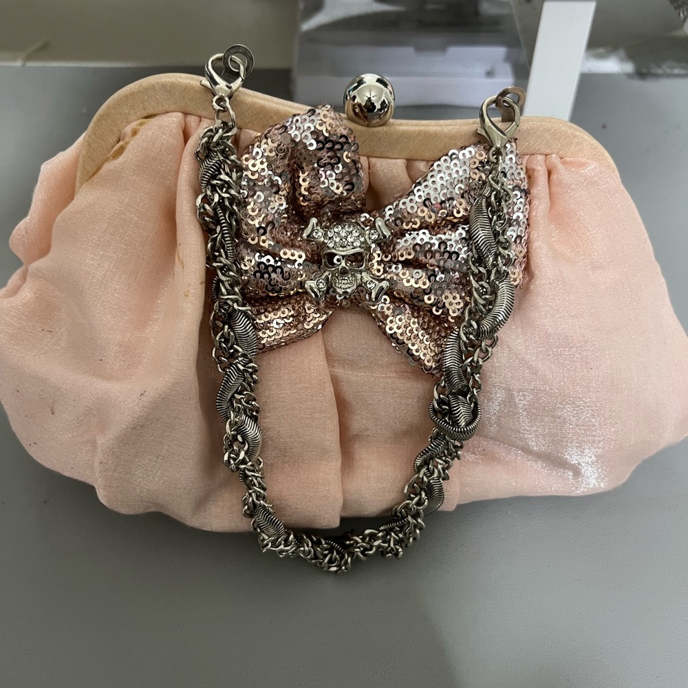 Betsey Johnson Pink Sequin Bow Clutch